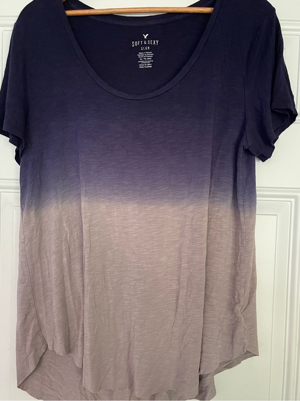 American Eagle Outfitters Ombre Scoop Neck Tee in Navy Purple Taupe XL Soft Sexy